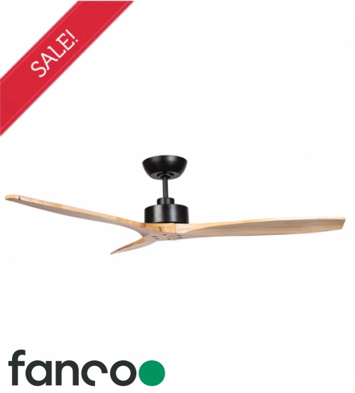 Fanco Wynd 3 Blade 54" DC Ceiling Fan with Remote Control in Matt Black with Natural Blades